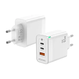 Aisens Cargador GaN 65W Blanco con 2xUSB-C y 1xUSB-A