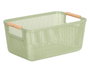 Kipit Cesta de Plástico PP con Asa de Bambú Verde, Dimensiones 27.5x18x12.5 cm (Set de 24)