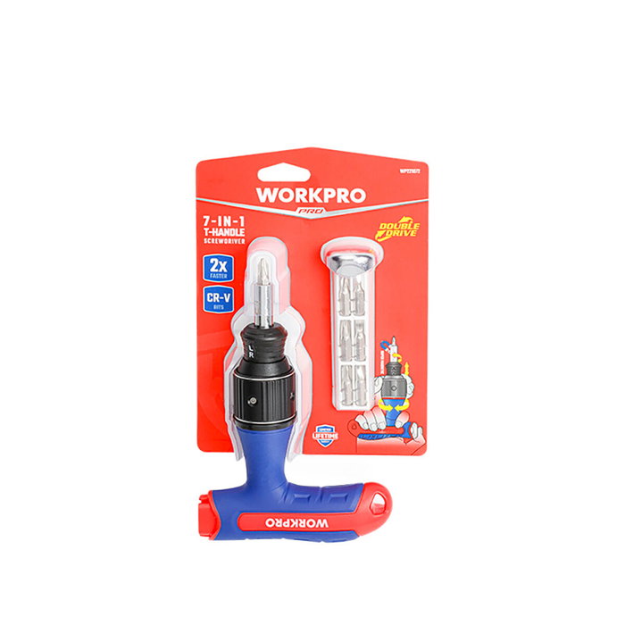 Workpro Destornillador de carraca mango en T 7 en 1
