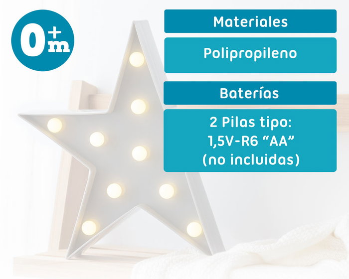 KioKids Lámpara Estrella Gris Led a Pilas para Habitación Infantil