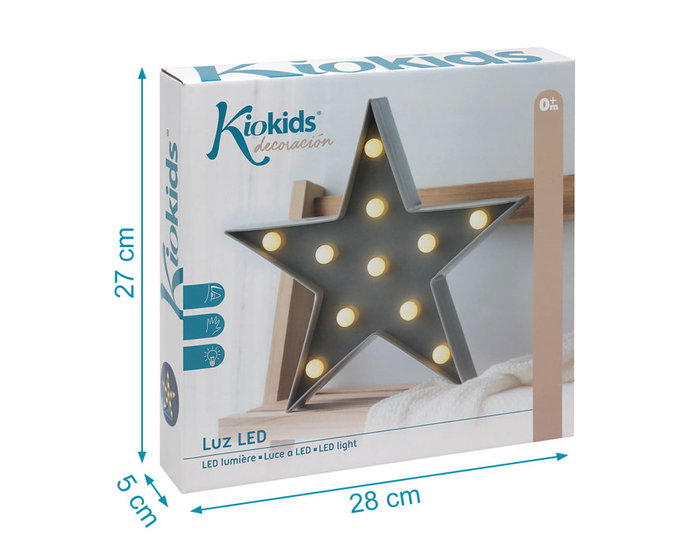 KioKids Lámpara Estrella Gris Led a Pilas para Habitación Infantil