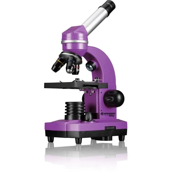 Bresser Microscopio SEL 40x-1600x Kit Experimentos Junior para Estudiantes, Violeta BRE4007922053547