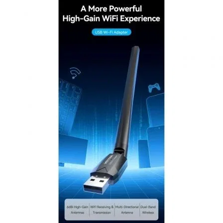 Vention KDUB0 Adaptador WiFi USB AC650Mbps Dual Band con Antena 6dBi Negro