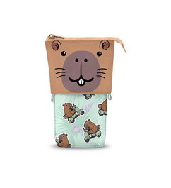 Oh My Pop Estuche Portatodo Vertical Caracteres Capybara con Compartimento, Bolígrafo 10 Colores y Bolígrafo Gel Borrable Azul, Multicolor 17x11.5x7 cm