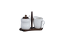 DKD Home Decor Set de 2 Azucareros de Porcelana y Bambú con Relieve, Blanco y Marrón Oscuro