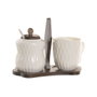 DKD Home Decor Set de 2 Azucareros de Porcelana y Bambú con Relieve, Blanco y Marrón Oscuro