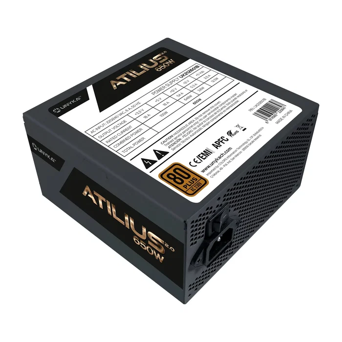 UNYKAch Atilius 2.0 - Fuente de Alimentación ATX 650W 80 Plus Bronze, 120mm Ventilador, Negro UNYKAch Atilius 2.0 - Fuente de Alimentación ATX 650W 80 Plus Bronze, 120mm Ventilador, Negro