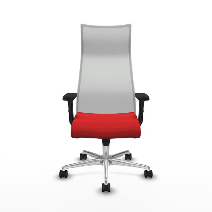 Sillón Albacete con mecanismo Sincro tapizada con Similpiel color Rojo y malla color Blanco. Equipado con Base aluminio, Brazos 2D y Ruedas 65mm nailon Sillón Albacete con mecanismo Sincro tapizada con Similpiel color Rojo y malla color Blanco. Equipado con Base aluminio, Brazos 2D y Ruedas 65mm nailon