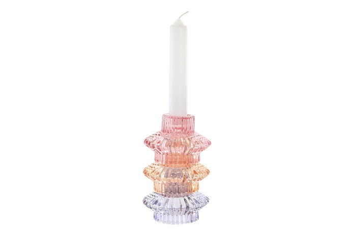 DKD Home Decor Portavelas de Cristal Multicolor 8x8x12,5 cm
