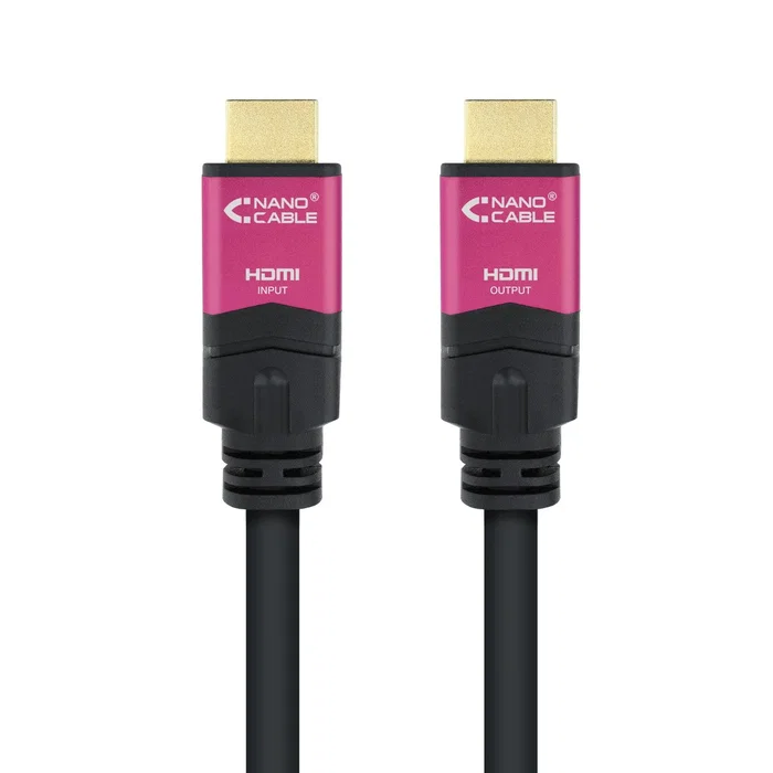 Nanocable Cable HDMI v2.0 con Repetidor 30m 4K@60Hz 18Gbps Negro/Rosa
