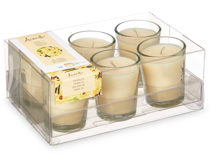 Acorde Set 6 Velas Vaso Vidrio Vainilla 16x11x6.5 cm (Set de 12)