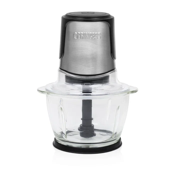 Princess 221051 Picadora Eléctrica 300W 1 Litro con 2 Cuchillas de Acero Inoxidable, Recipiente de Cristal, Base Antideslizante y Apta para Lavavajillas