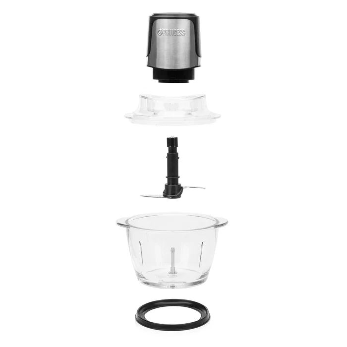 Princess 221051 Picadora Eléctrica 300W 1 Litro con 2 Cuchillas de Acero Inoxidable, Recipiente de Cristal, Base Antideslizante y Apta para Lavavajillas