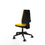 Silla de oficina Elche con mecanismo Contacto permanente básico tapizada con Similpiel color Amarillo. Equipada con Base piramidal negra, Sin brazos y Ruedas 65mm nailon