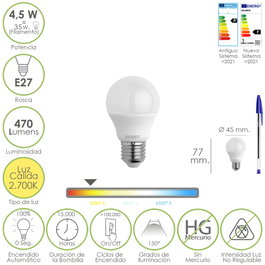 MAURER Bombilla LED Esférica E27 4.5W Luz Cálida