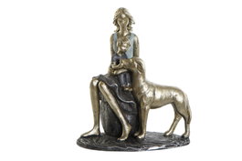 DKD Home Decor Figura de Resina Chica Perro Azul y Dorado