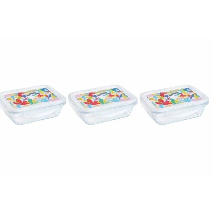 Pyrex PYR3426470303101 Fiambrera Juego de 5 Recipientes de Vidrio Rectangular con Tapa Hermética 0.80 Litros Diseño Abstracto Pyrex PYR3426470303101 Fiambrera Juego de 5 Recipientes de Vidrio Rectangular con Tapa Hermética 0.80 Litros Diseño Abstracto