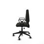 Silla de oficina Elche con mecanismo Asincro tapizada con Tela color Negro. Equipada con Base piramidal negra, Brazos fijos y Ruedas 65 mm parqué