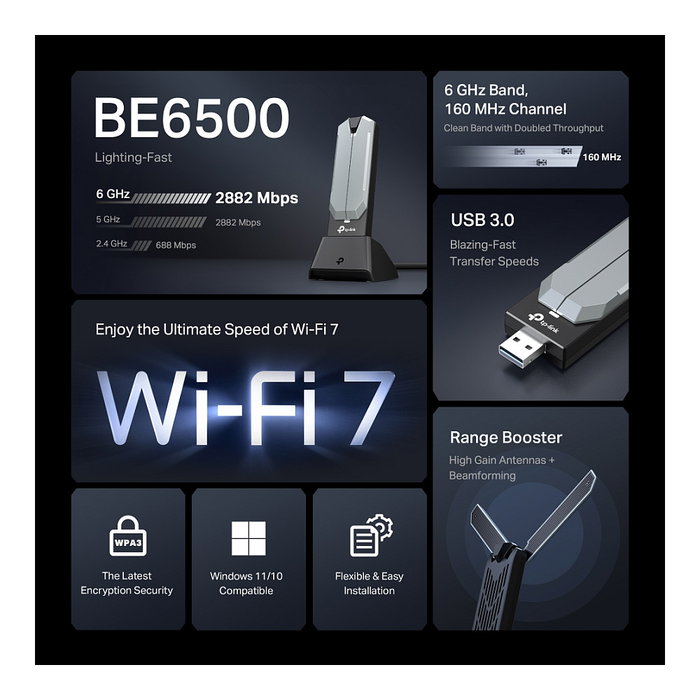 TP-Link Archer TBE400UH Adaptador Wi-Fi 7 Tribanda USB
