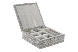 DKD Home Decor Joyero Indio Plateado Natural Madera Aluminio 18 x 6 x 18 cm