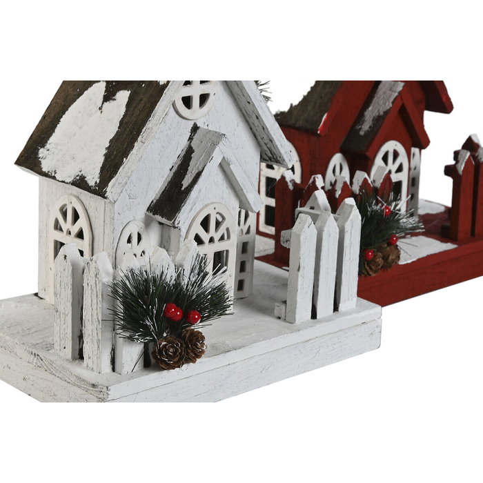 DKD Home Decor Set de 2 Adornos de Madera con LED Rojo y Blanco DKD Home Decor Set de 2 Adornos de Madera con LED Rojo y Blanco