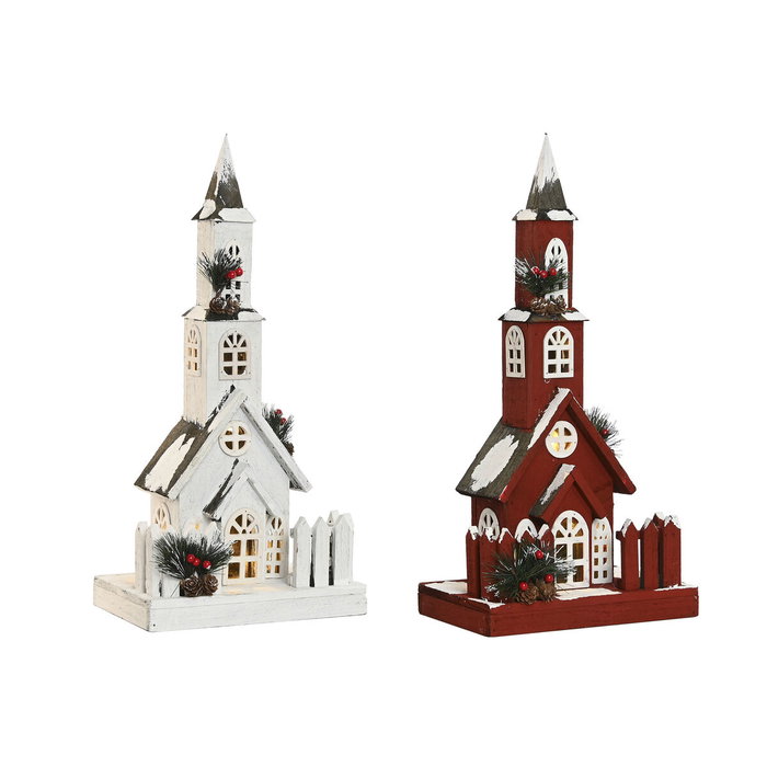 DKD Home Decor Set de 2 Adornos de Madera con LED Rojo y Blanco DKD Home Decor Set de 2 Adornos de Madera con LED Rojo y Blanco