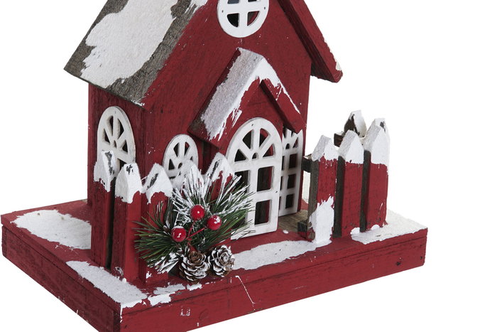 DKD Home Decor Set de 2 Adornos de Madera con LED Rojo y Blanco