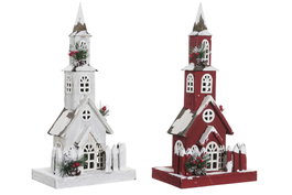 DKD Home Decor Set de 2 Adornos de Madera con LED Rojo y Blanco