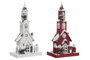 DKD Home Decor Set de 2 Adornos de Madera con LED Rojo y Blanco