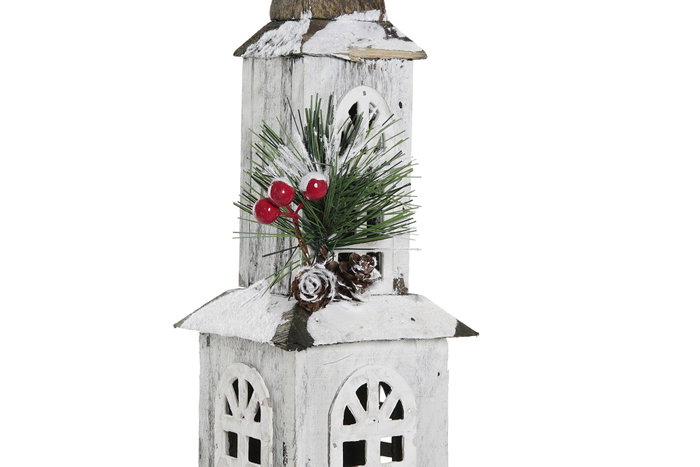 DKD Home Decor Set de 2 Adornos de Madera con LED Rojo y Blanco