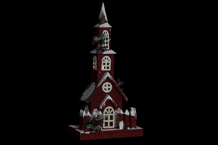 DKD Home Decor Set de 2 Adornos de Madera con LED Rojo y Blanco