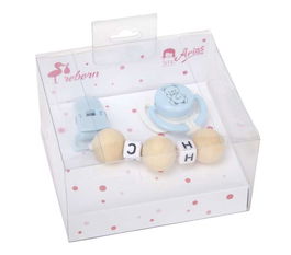 Muñecas Arias Set Chupete Azul/Blanco con Cadena de Bolas de Madera y Pinza Blanca