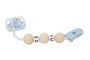 Muñecas Arias Set Chupete Azul/Blanco con Cadena de Bolas de Madera y Pinza Blanca