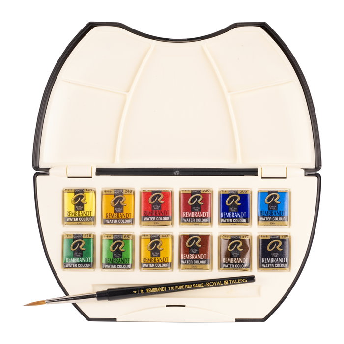 Rembrandt Set de acuarelas de bolsillo de plástico con 12 pastillas y pincel
