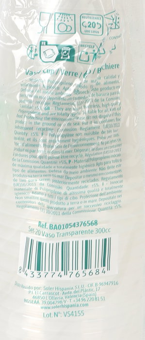 Algon Set 20 Vasos Transparentes 300cc (24 Unidades)