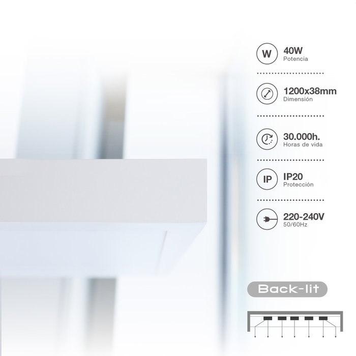 GSC Evolution Panel LED Kisongo 120x30cm 40W 6000K Blanco GSC Evolution Panel LED Kisongo 120x30cm 40W 6000K Blanco