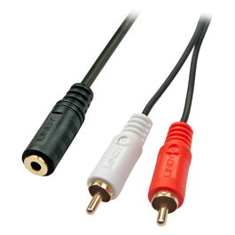 Lindy 35677 Cable Audio 0.25 m 2 RCA a 3.5 mm (Jack) Negro, Rojo, Blanco