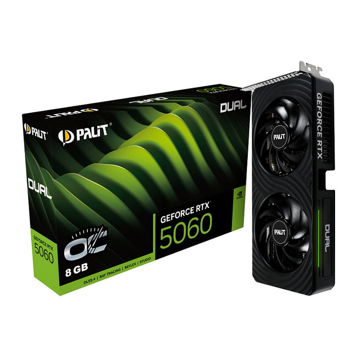 Palit GeForce RTX 5060 Dual OC 8GB GDDR7 128-bit Tarjeta Gráfica PCIe 5.0 - 3840 Núcleos, Boost 2535 MHz, HDMI 2.1b, DisplayPort 2.1b, Negro