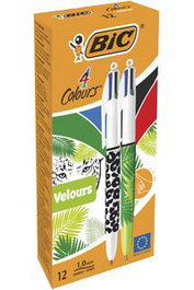 BIC Velour Bolígrafos de 4 Colores Punta 1mm, Pack de 12