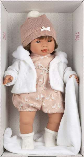 Llorens Muñeca Carla Llorona con Mantita 42 cm Cuerpo de Tela, Sonido, 3+ años