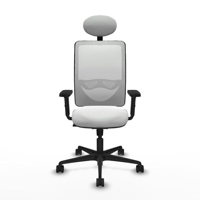 Silla de oficina Zulema con mecanismo Sincro tapizada con Tela color Blanco. Equipada con lumbar 1D, Brazos 2D, Cabecero Fijo y Ruedas 65mm nailon
