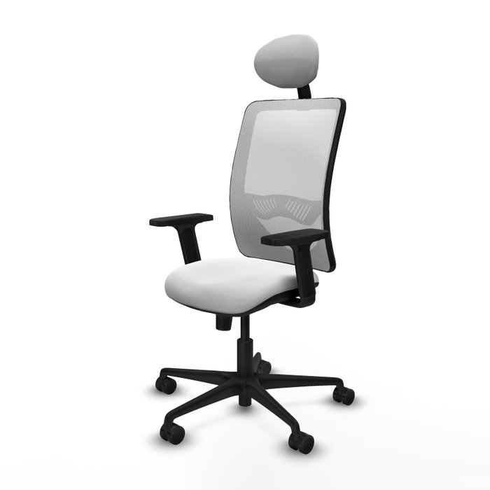 Silla de oficina Zulema con mecanismo Sincro tapizada con Tela color Blanco. Equipada con lumbar 1D, Brazos 2D, Cabecero Fijo y Ruedas 65mm nailon