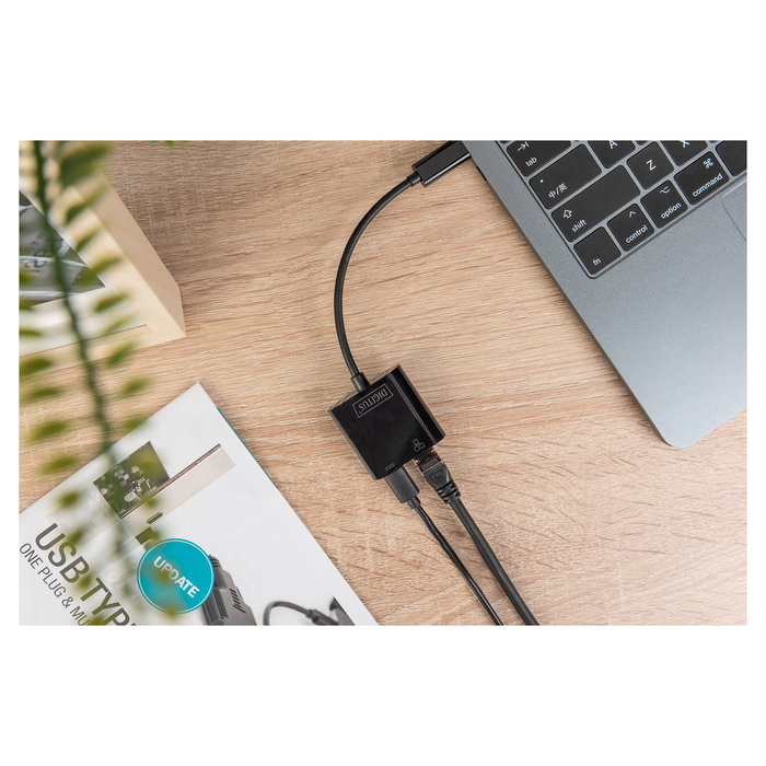 Digitus Adaptador USB Type-C a Gigabit Ethernet con Power Delivery, Negro
