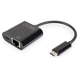 Digitus Adaptador USB Type-C a Gigabit Ethernet con Power Delivery, Negro