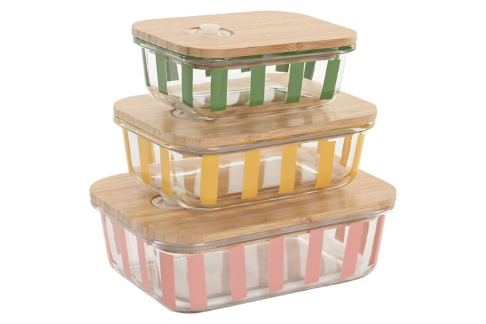 DKD Home Decor Set de 3 Recipientes de Cristal con Rayas (20x15x6,5 cm) DKD Home Decor Set de 3 Recipientes de Cristal con Rayas (20x15x6,5 cm)