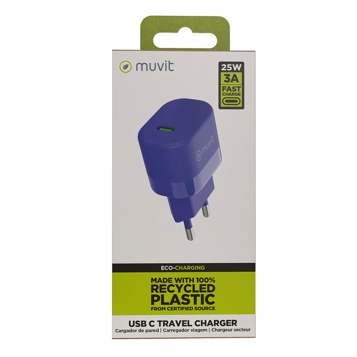 muvit for change cargador de pared Tipo C PD 25W Azul muvit for change cargador de pared Tipo C PD 25W Azul
