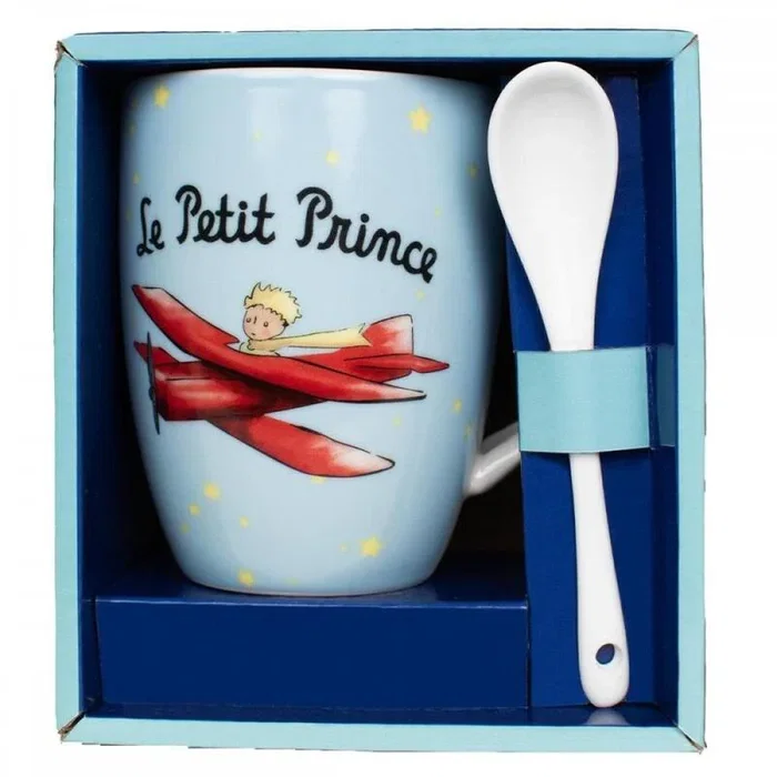 Enesco Taza con cuchara El Principito - Set de taza y cuchara con diseño del Principito en su avión - Pack regalo