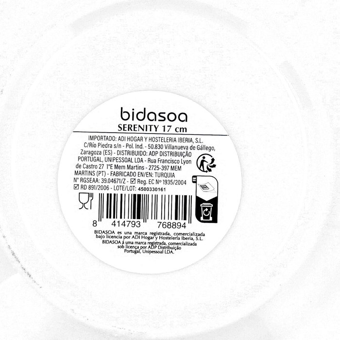 Plato Postre Porcelana Serenity Hydrozero Bidasoa 17 cm (6 Unidades)