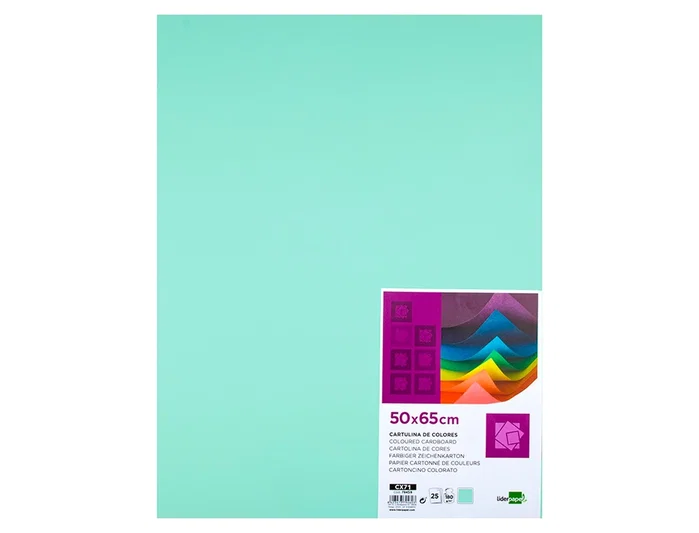 Liderpapel Cartulina 50x65 cm Verde 180g/m2 Paquete de 25 Hojas para Dibujo y Manualidades