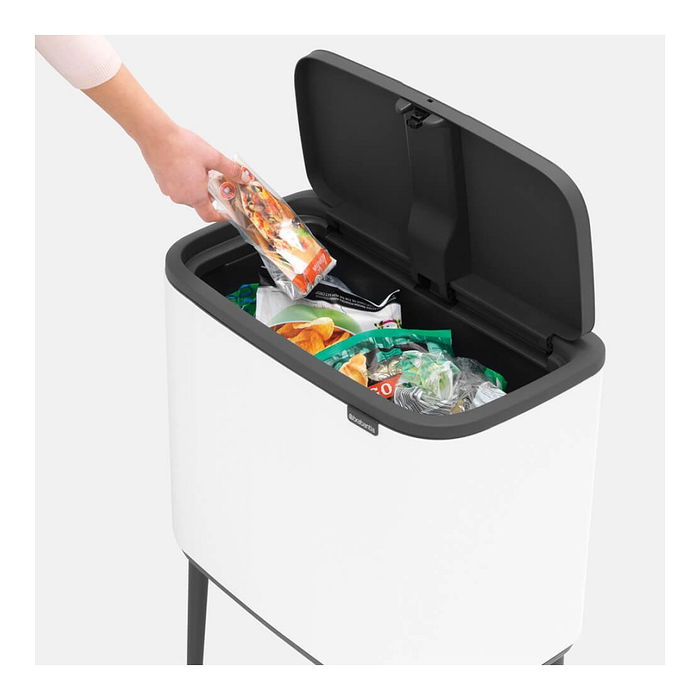 Brabantia Cubo de Basura Bo Touch Bin 36 Litros Blanco Plástico Rectangular Extraíble, 540 x 315 x 680 mm